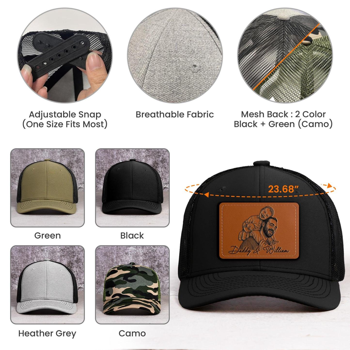 Regalos del día del padre, boceto fotográfico personalizado, arte lineal, regalo del día del padre para papá, esposo, gorra personalizada