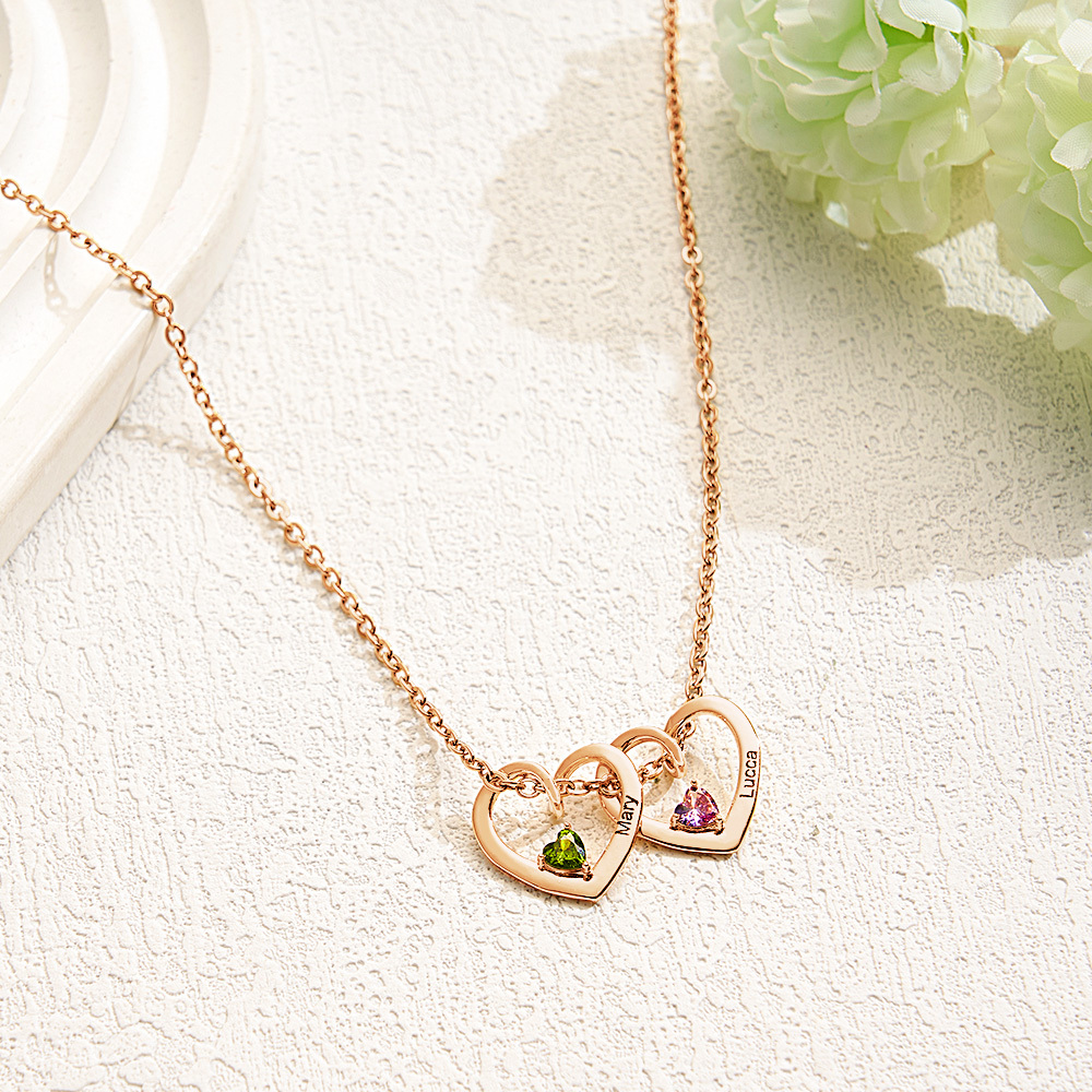 Collar Personalizado Con Nombre Y Piedra De Nacimiento En Forma De Corazón Para Mamá Y Abuela