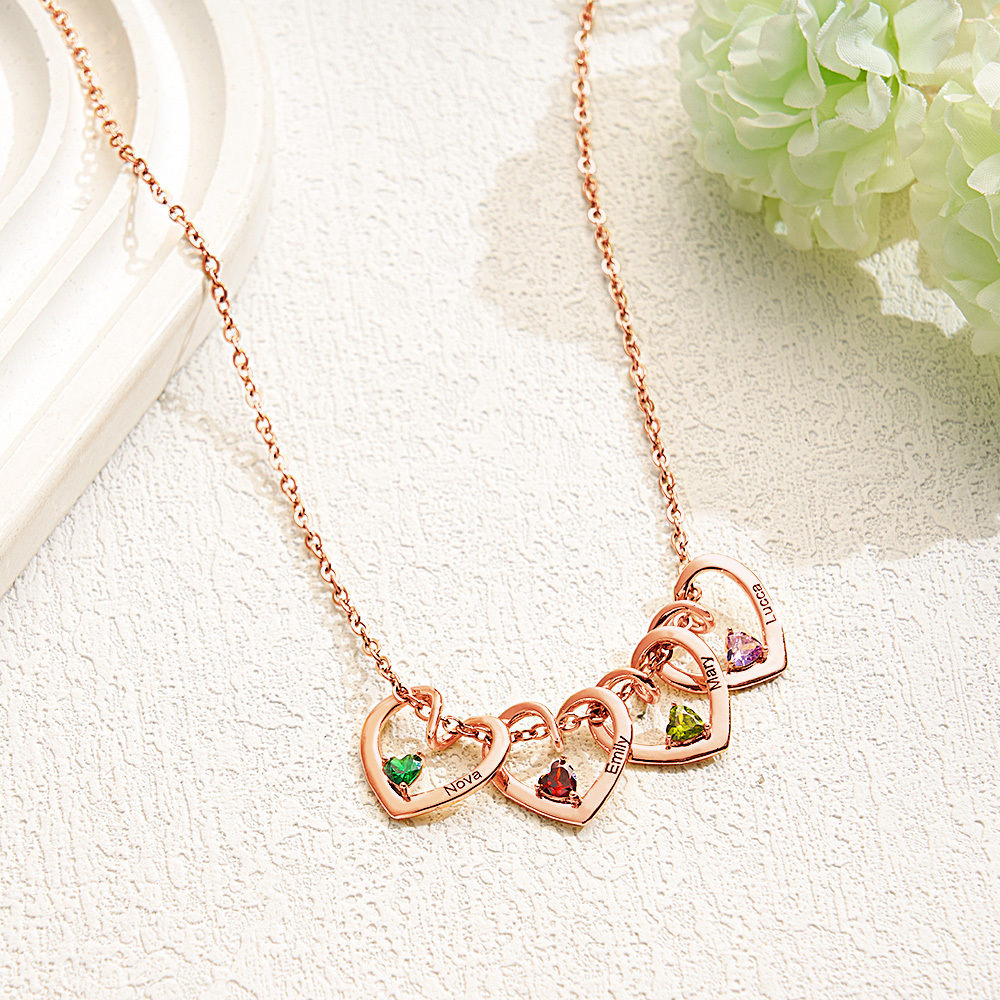 Collar Personalizado Con Nombre Y Piedra De Nacimiento En Forma De Corazón Para Mamá Y Abuela