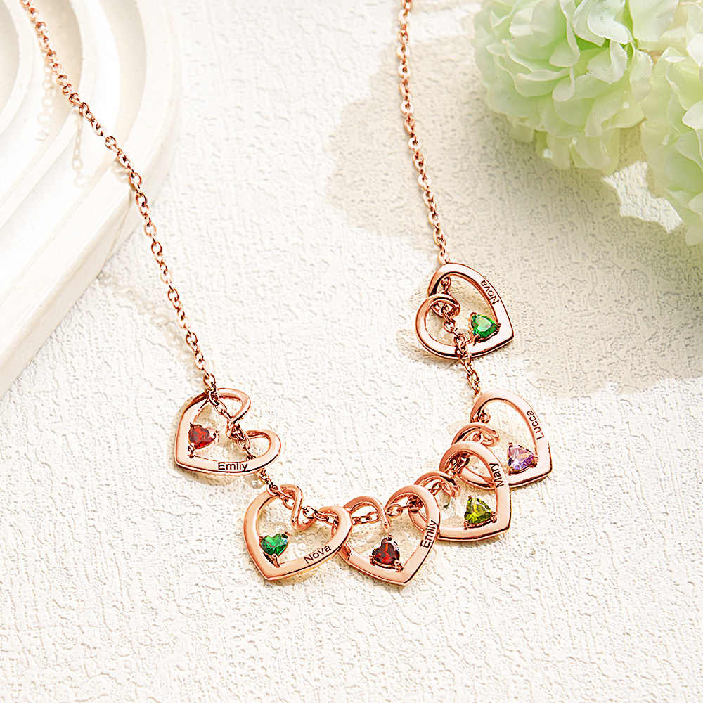 Collar Personalizado Con Nombre Y Piedra De Nacimiento En Forma De Corazón Para Mamá Y Abuela