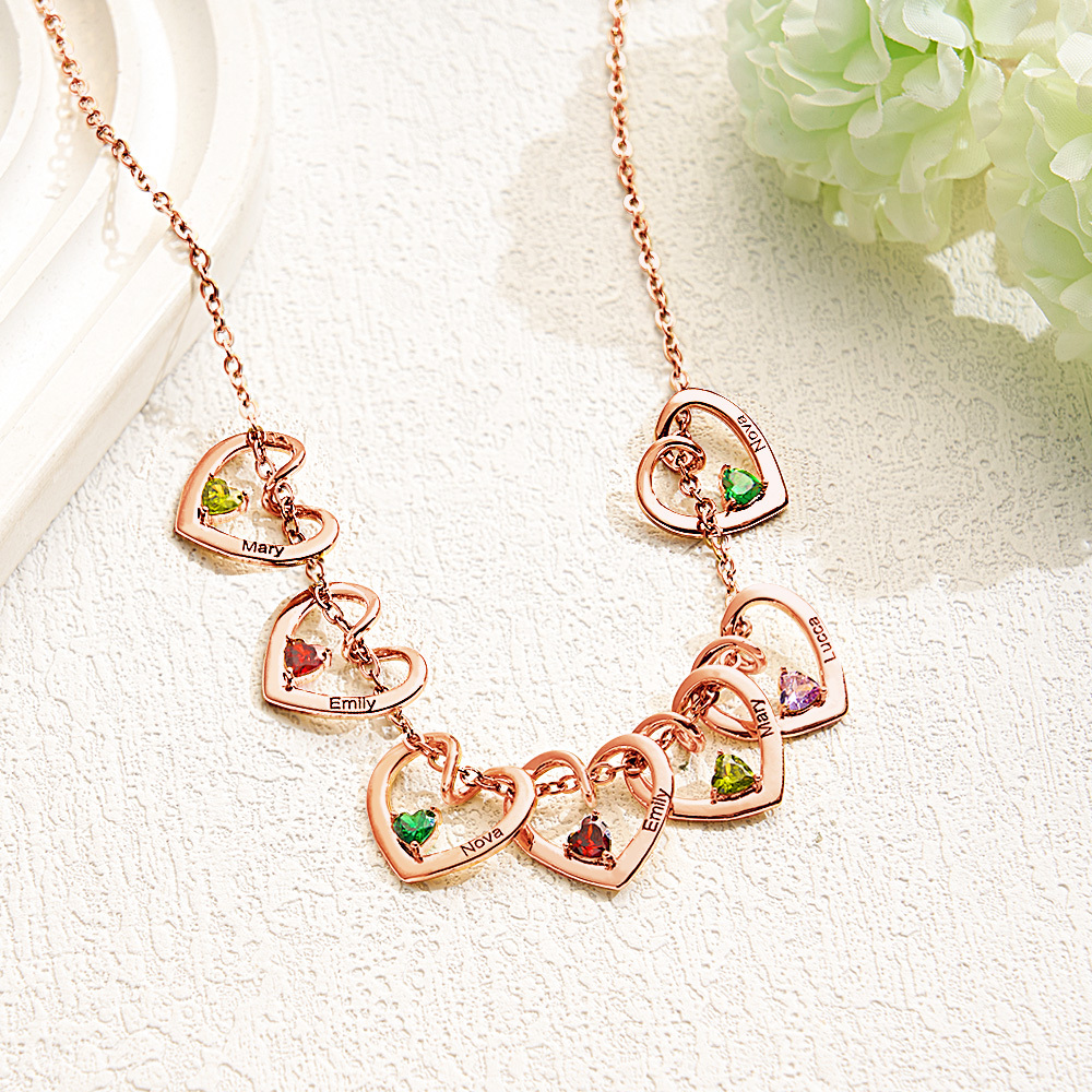 Collar Personalizado Con Nombre Y Piedra De Nacimiento En Forma De Corazón Para Mamá Y Abuela