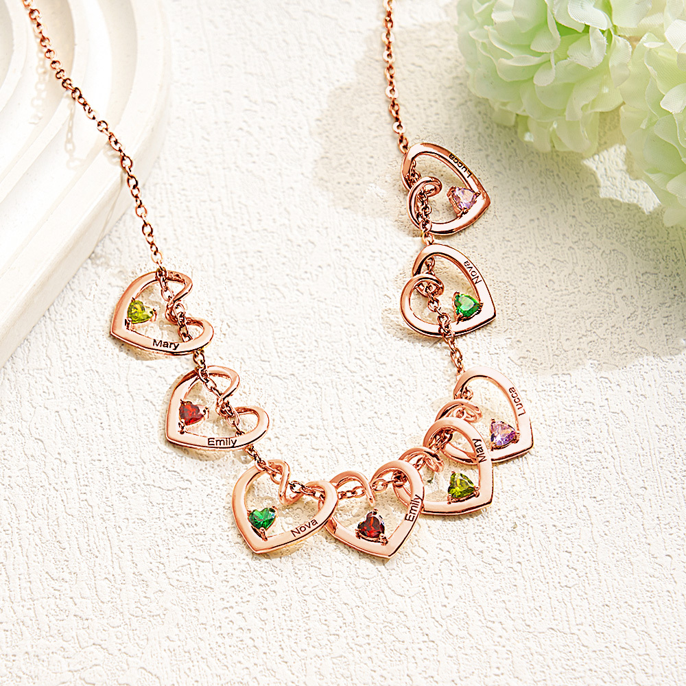 Collar Personalizado Con Nombre Y Piedra De Nacimiento En Forma De Corazón Para Mamá Y Abuela