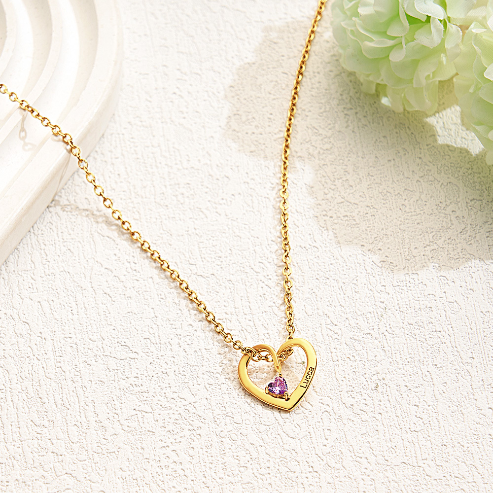 Collar Personalizado Con Nombre Y Piedra De Nacimiento En Forma De Corazón Para Mamá Y Abuela