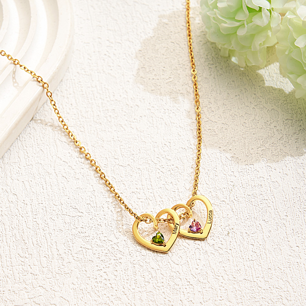 Collar Personalizado Con Nombre Y Piedra De Nacimiento En Forma De Corazón Para Mamá Y Abuela