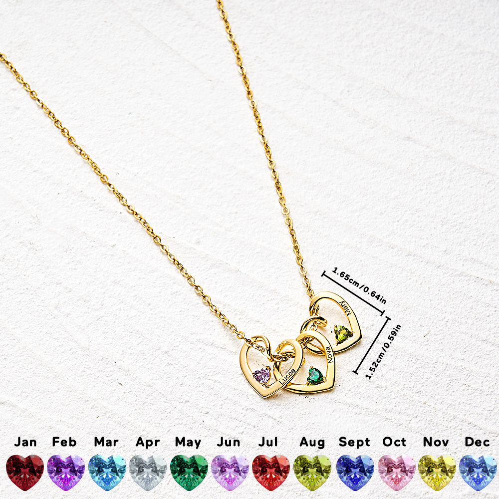 Collar Personalizado Con Nombre Y Piedra De Nacimiento En Forma De Corazón Para Mamá Y Abuela