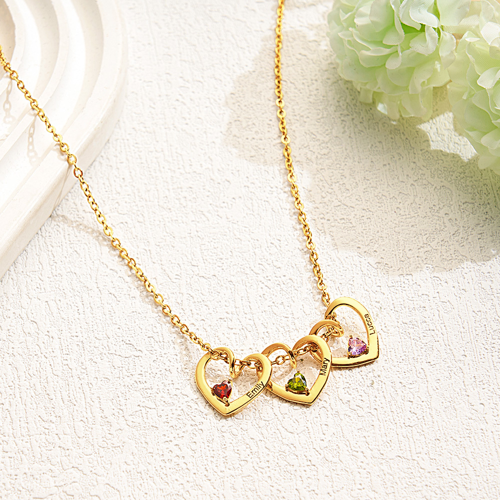 Collar Personalizado Con Nombre Y Piedra De Nacimiento En Forma De Corazón Para Mamá Y Abuela