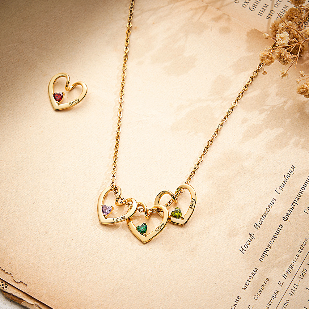 Collar Personalizado Con Nombre Y Piedra De Nacimiento En Forma De Corazón Para Mamá Y Abuela