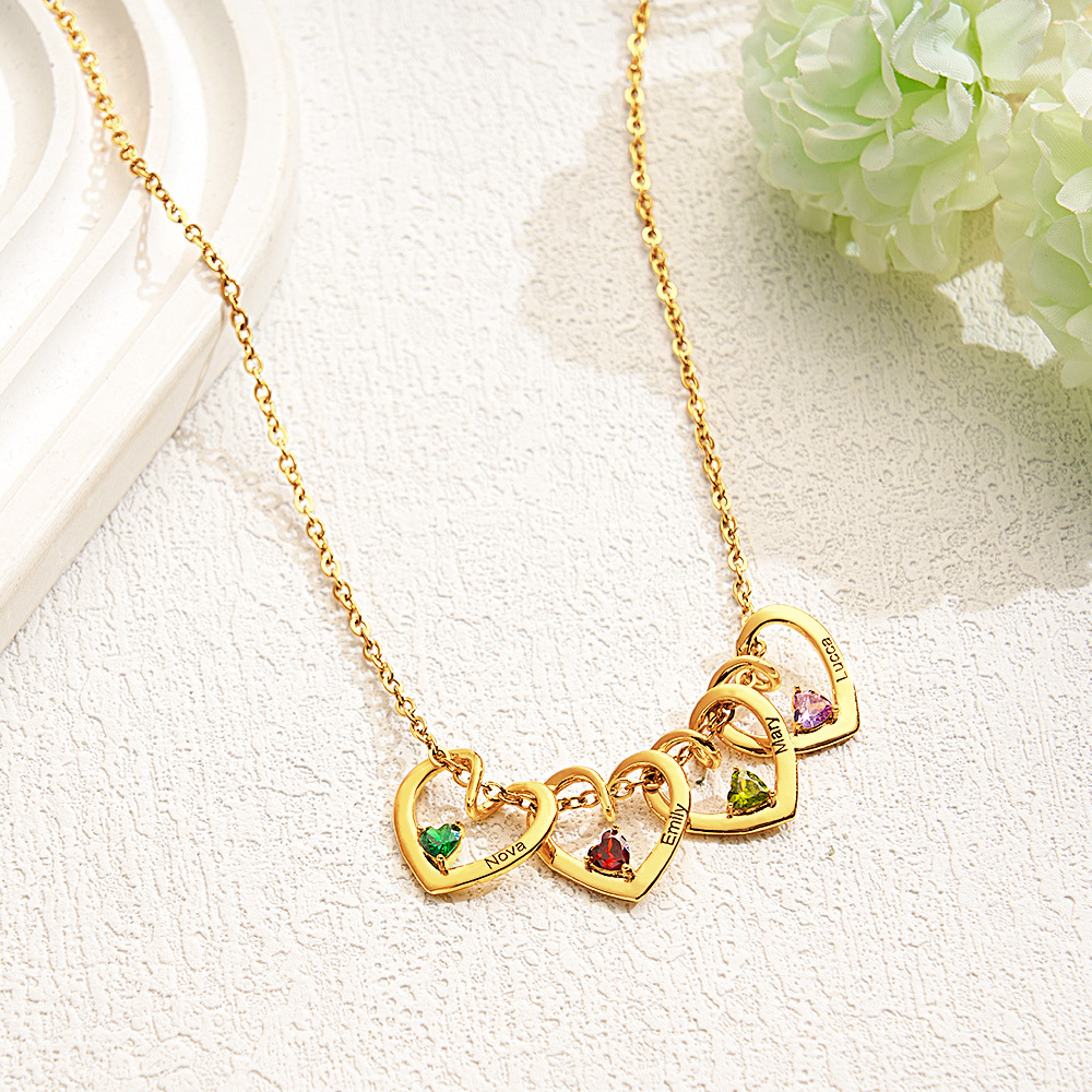 Collar Personalizado Con Nombre Y Piedra De Nacimiento En Forma De Corazón Para Mamá Y Abuela