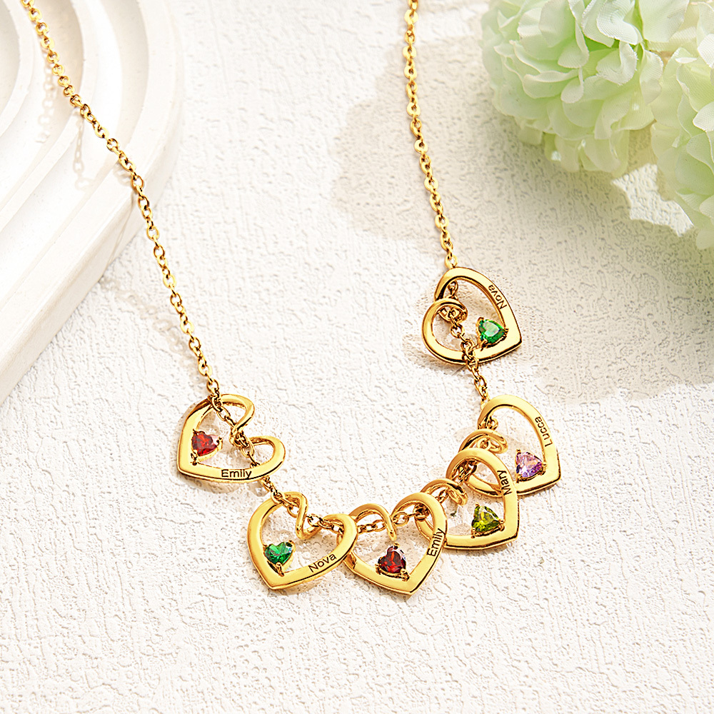 Collar Personalizado Con Nombre Y Piedra De Nacimiento En Forma De Corazón Para Mamá Y Abuela