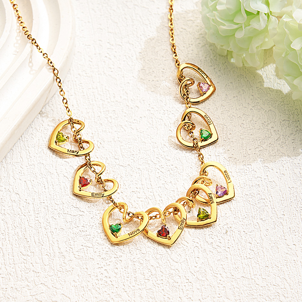 Collar Personalizado Con Nombre Y Piedra De Nacimiento En Forma De Corazón Para Mamá Y Abuela