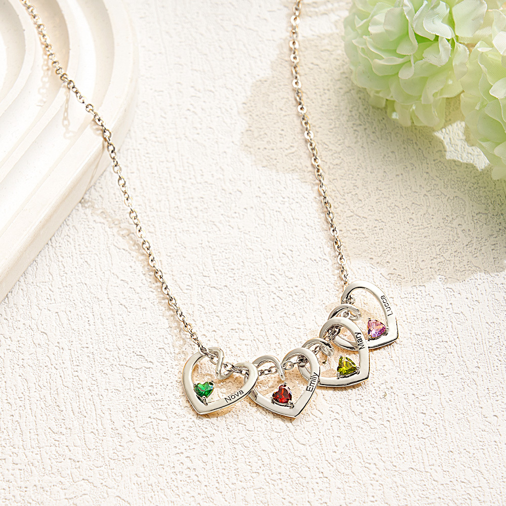 Collar Personalizado Con Nombre Y Piedra De Nacimiento En Forma De Corazón Para Mamá Y Abuela