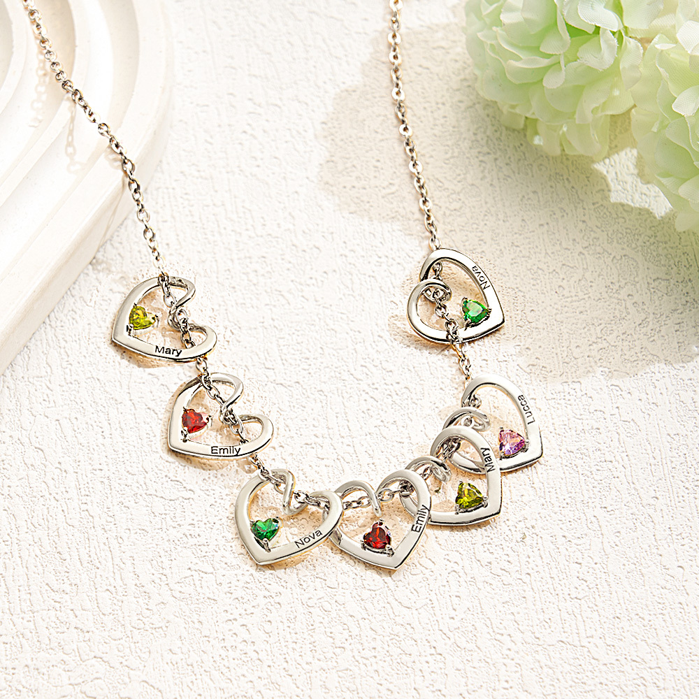 Collar Personalizado Con Nombre Y Piedra De Nacimiento En Forma De Corazón Para Mamá Y Abuela