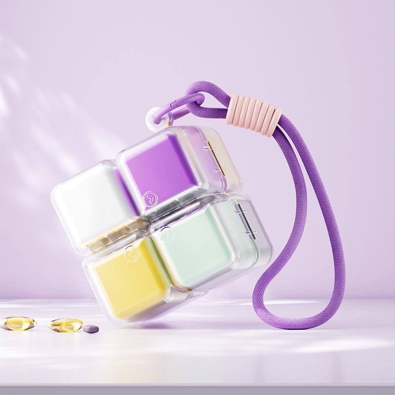 Pastillero Portátil Tipo Cubo Con Cordón: Caja De Medicamentos Semanal De Gran Capacidad, Estuche De Abs Resistente A La Humedad. - miscalcetinescaramx