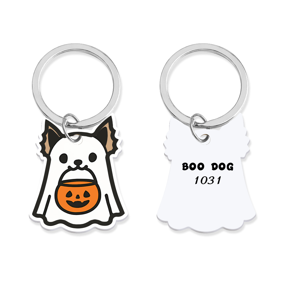 Placa De Identificación Para Perro Fantasma - Placa Para Mascota Impresa En 3d, Personalizada, Sostenible, Llavero, Adorable, Halloween, Espeluznante - miscalcetinescaramx