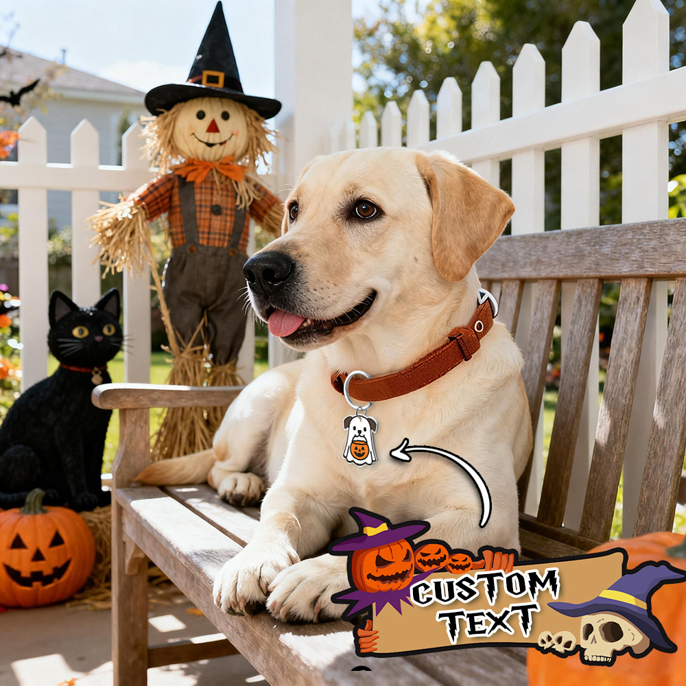 Placa De Identificación Para Perro Fantasma - Placa Para Mascota Impresa En 3d, Personalizada, Sostenible, Llavero, Adorable, Halloween, Espeluznante - miscalcetinescaramx
