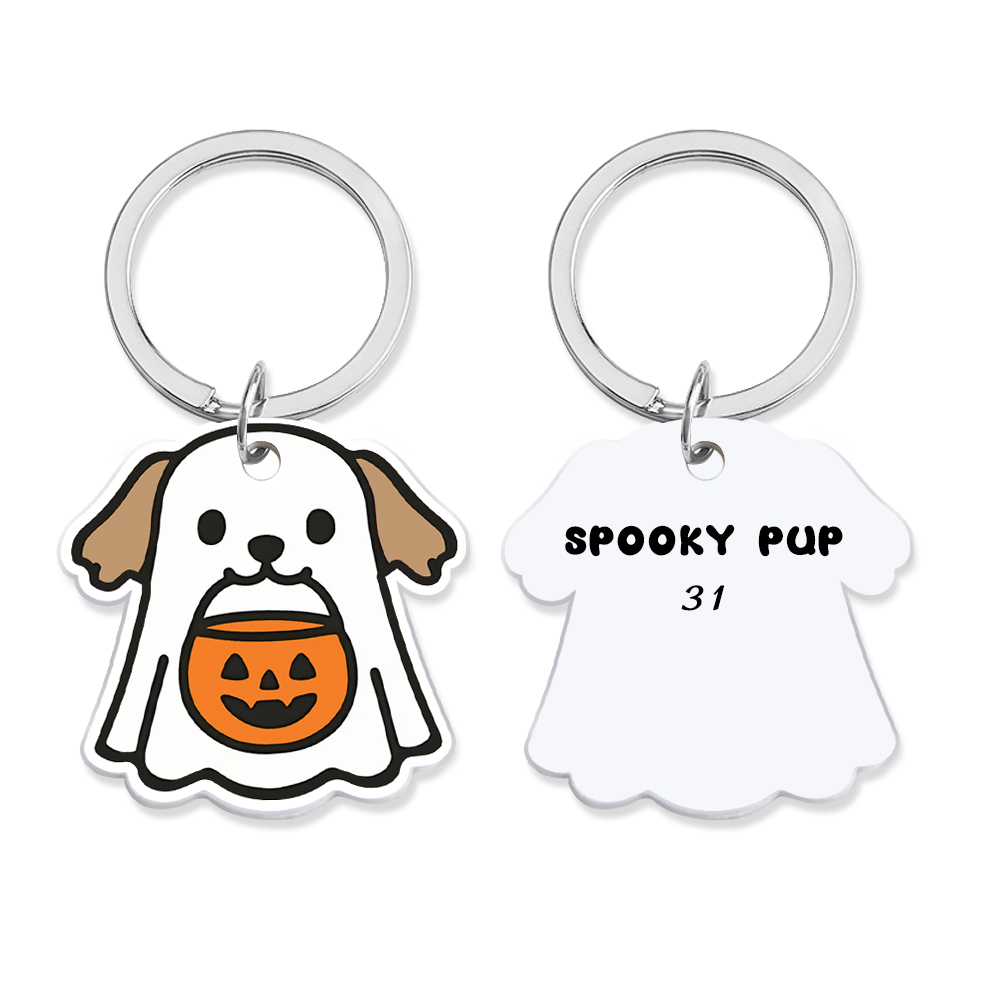 Placa De Identificación Para Perro Fantasma - Placa Para Mascota Impresa En 3d, Personalizada, Sostenible, Llavero, Adorable, Halloween, Espeluznante - miscalcetinescaramx