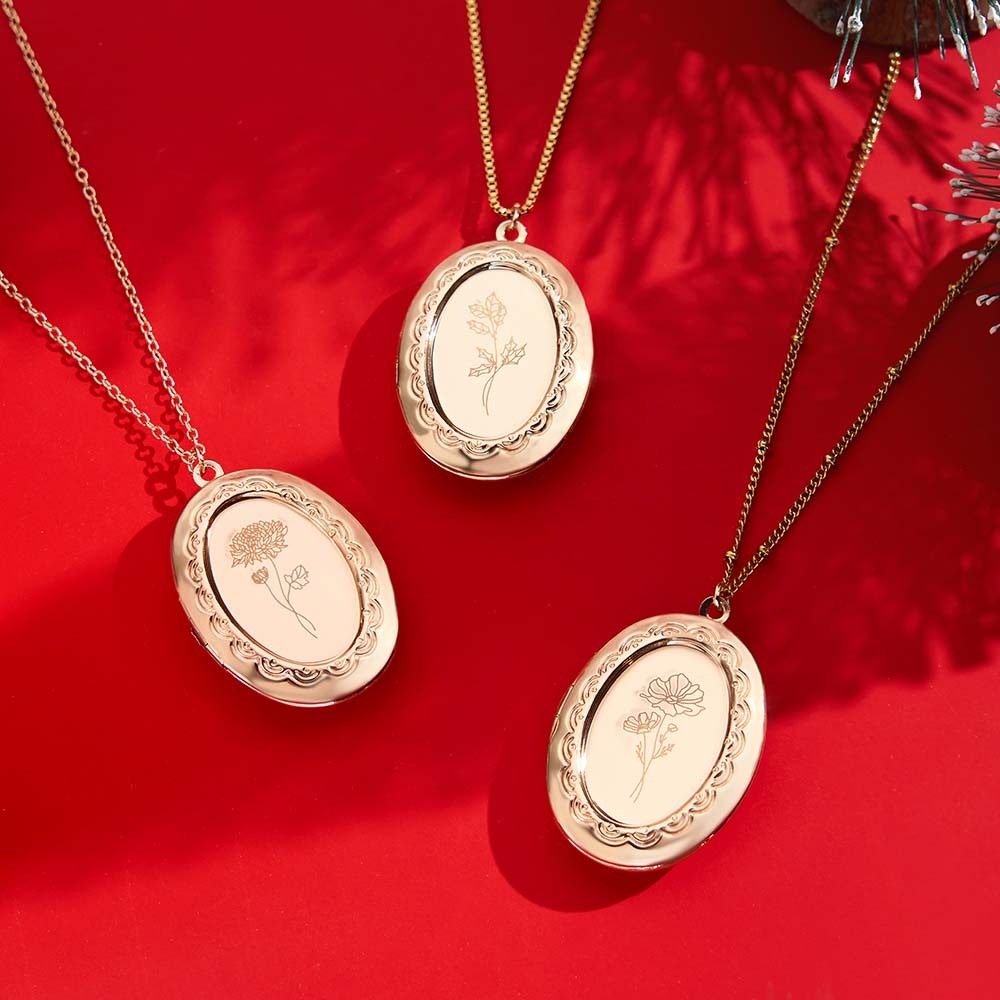 Collar Con Medallón De Flor De Nacimiento Personalizado Con Foto, Ramo Grabado Personalizado, Recuerdo Conmemorativo, Regalo De Navidad Y San Valentín. - miscalcetinescaramx