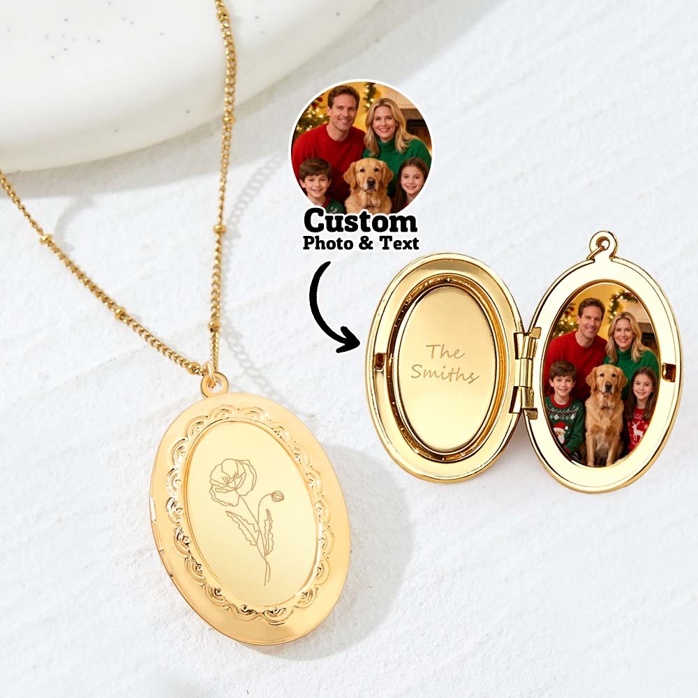 Collar Con Medallón De Flor De Nacimiento Personalizado Con Foto, Ramo Grabado Personalizado, Recuerdo Conmemorativo, Regalo De Navidad Y San Valentín. - miscalcetinescaramx