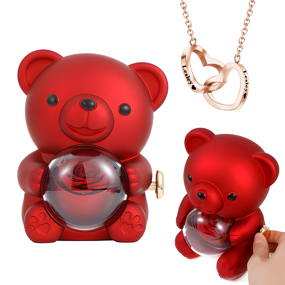 Collar De Corazón Grabado Con Rosa Real En Caja De Regalo. Collar Con Forma De Rosa En Caja De Regalo. Caja De Regalo Para Joyería. - miscalcetinescaramx