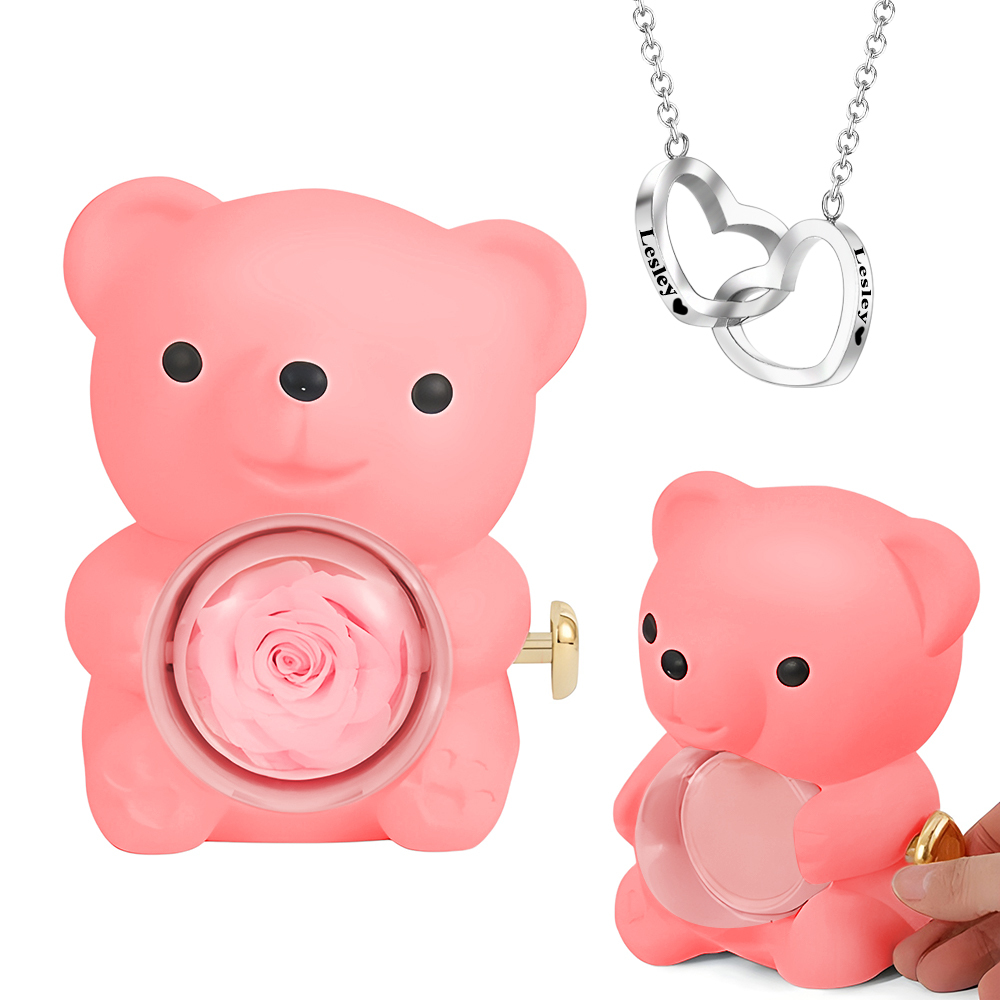Collar De Corazón Grabado Con Rosa Real En Caja De Regalo. Collar Con Forma De Rosa En Caja De Regalo. Caja De Regalo Para Joyería. - miscalcetinescaramx