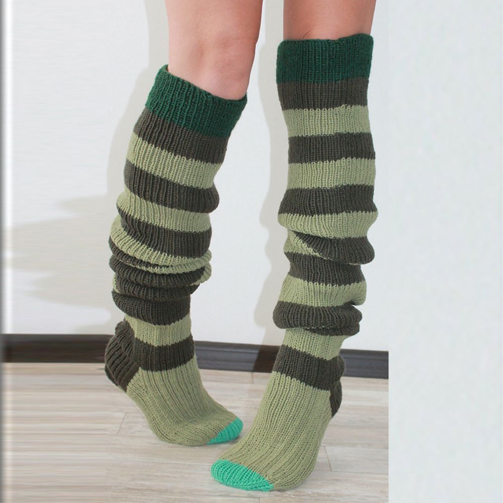 Calentadores De Piernas De Invierno Para Mujer Calcetines De Pila De Punto A Rayas Sobre La Rodilla - MyFaceSocksMX