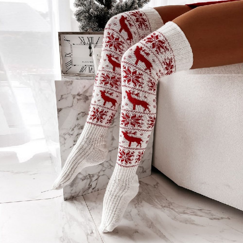 Christmas Snowflake Elk Long Tube Knitted Over The Knee Pila Calcetines De Mujer - MyFaceSocksMX