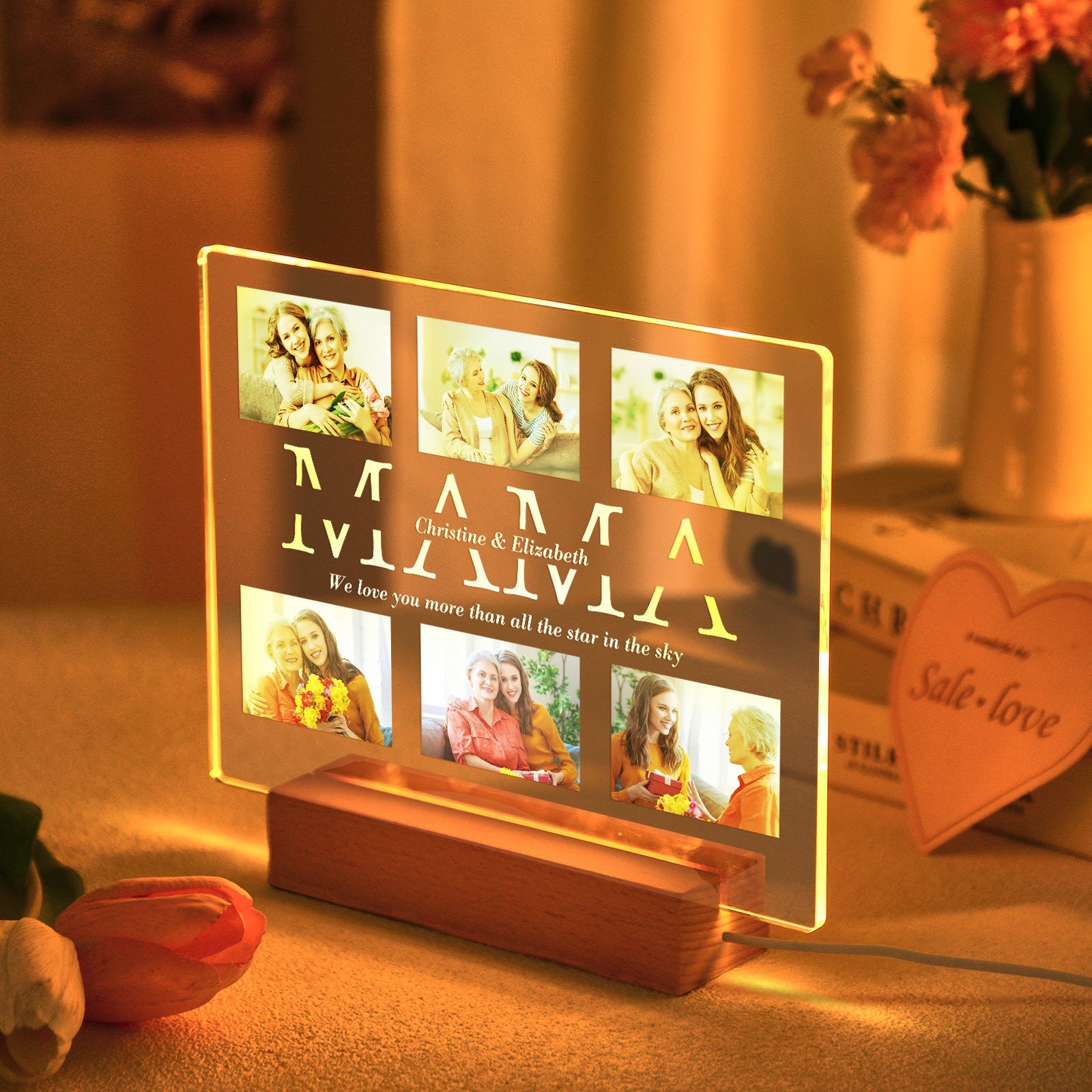 Lámpara De Noche Con Foto Personalizada, Luz De Noche Led Acrílica Personalizada Con Texto, Regalo Para El Día De La Madre.