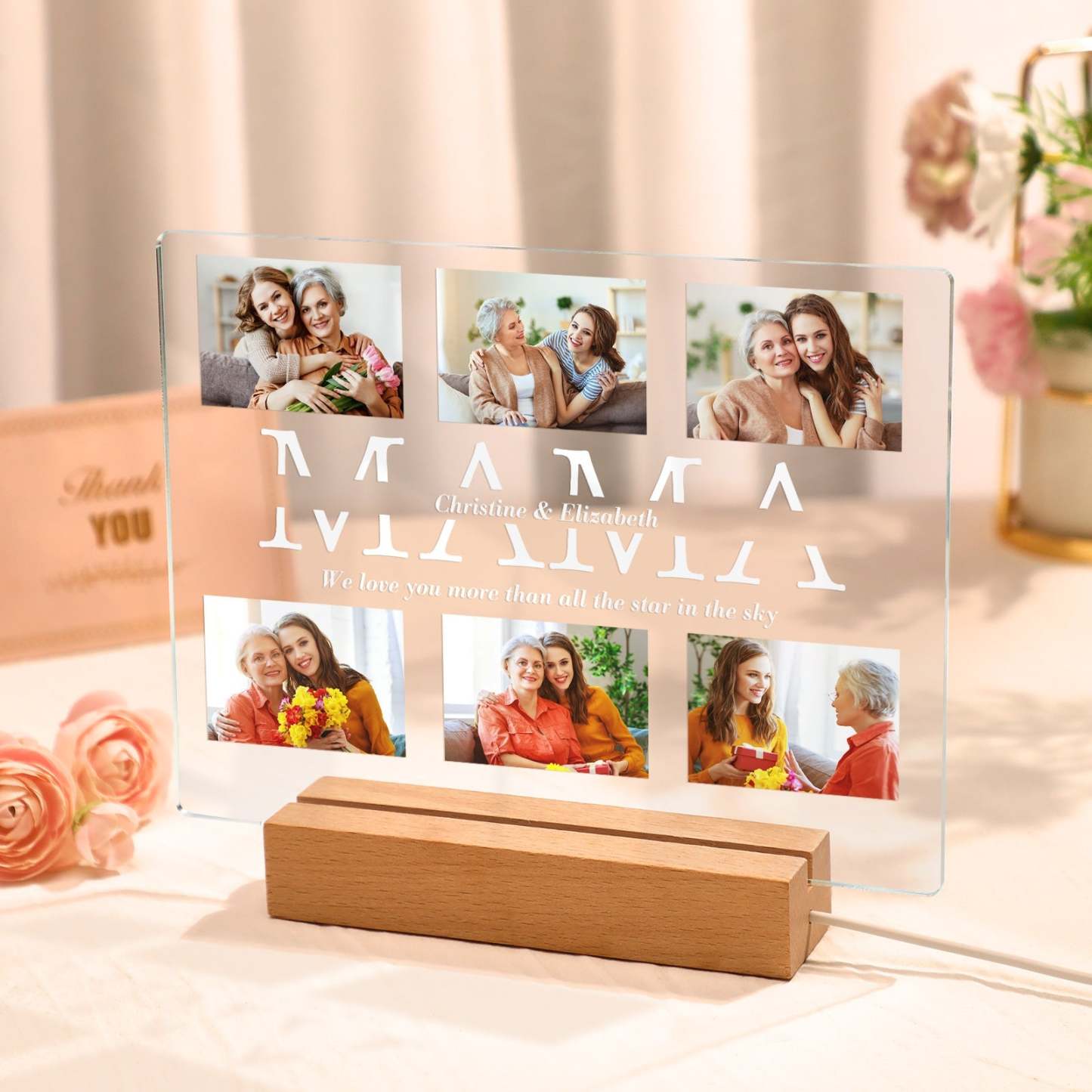 Lámpara De Noche Con Foto Personalizada, Luz De Noche Led Acrílica Personalizada Con Texto, Regalo Para El Día De La Madre. - miscalcetinescaramx