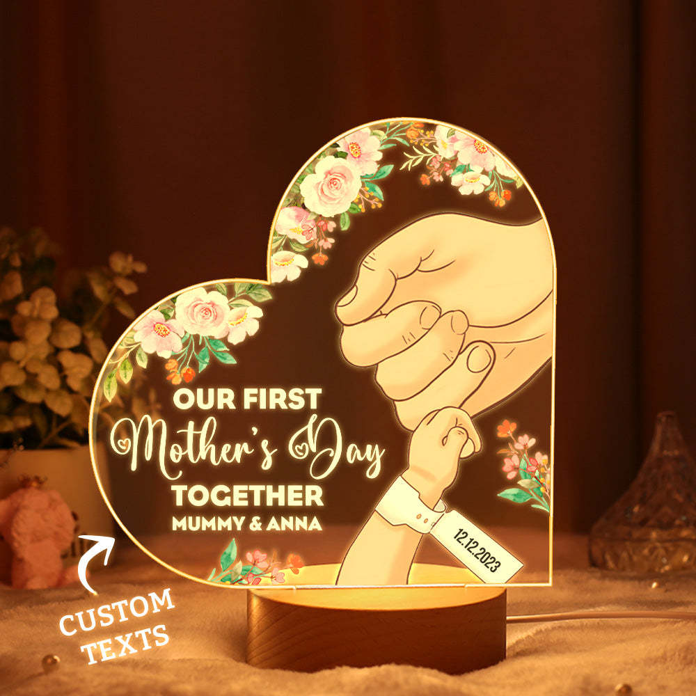 Lámpara De Noche Personalizada, Luz Led Acrílica Personalizada, Mamá Y Bebé Tomados De La Mano, Regalo Para El Día De La Madre. - miscalcetinescaramx