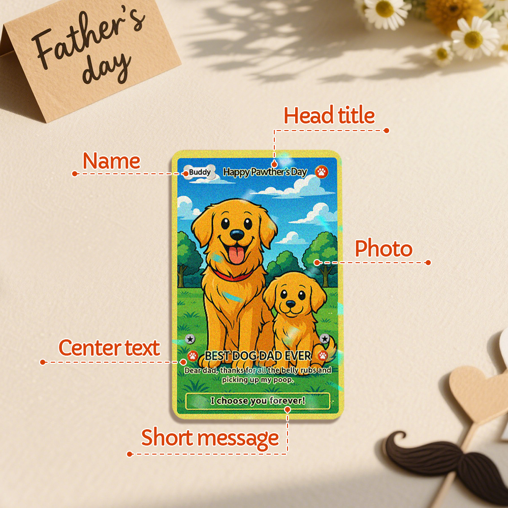 Tarjeta De Anime Personalizada Para Mascotas, Regalo Del Día Del Padre Para Papás De Perros, Regalos Para Amantes De Las Mascotas, Tarjeta Holográfica Con Retrato De Mascota, Regalo Para Papás De Perros, Regalos Personalizados Para Él