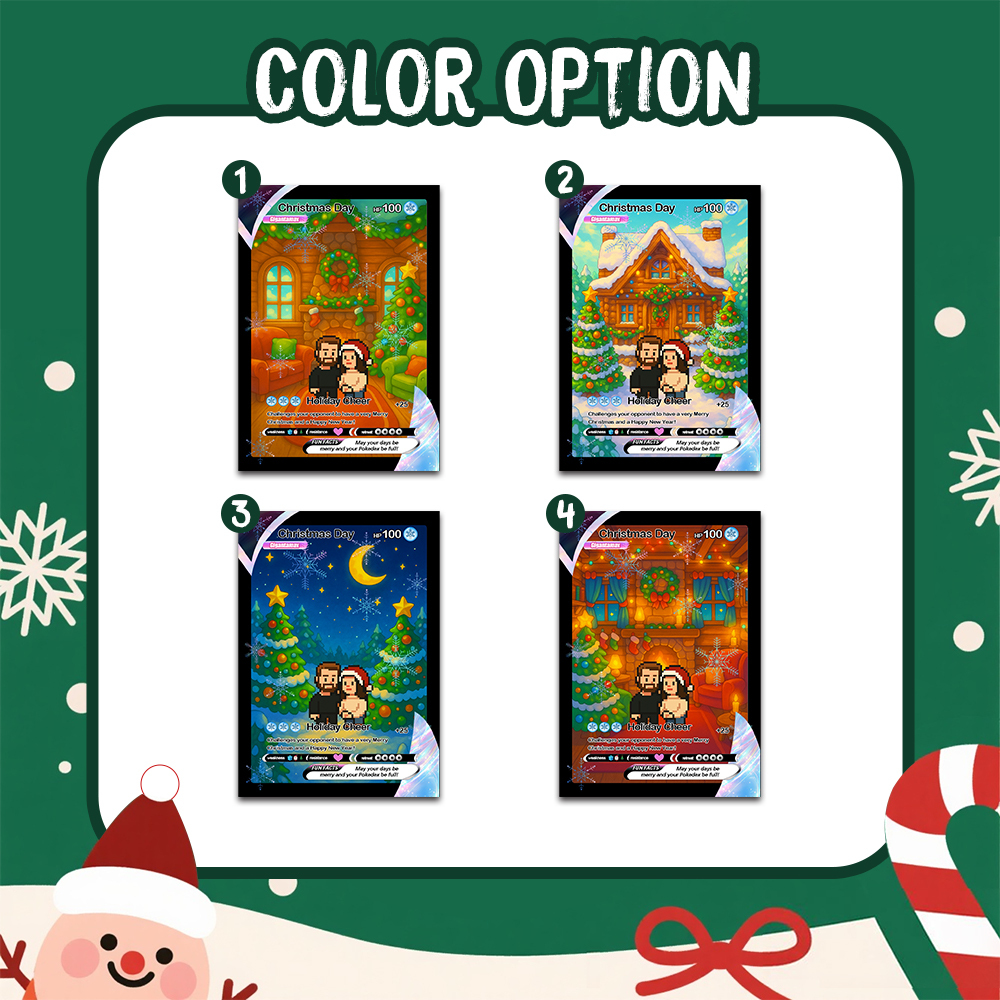 Tarjeta De Feliz Navidad Personalizada Para La Familia. Convierte Tu Foto En Una Tarjeta Coleccionable Única Estilo Pixel Man. Regalo De Navidad. - miscalcetinescaramx