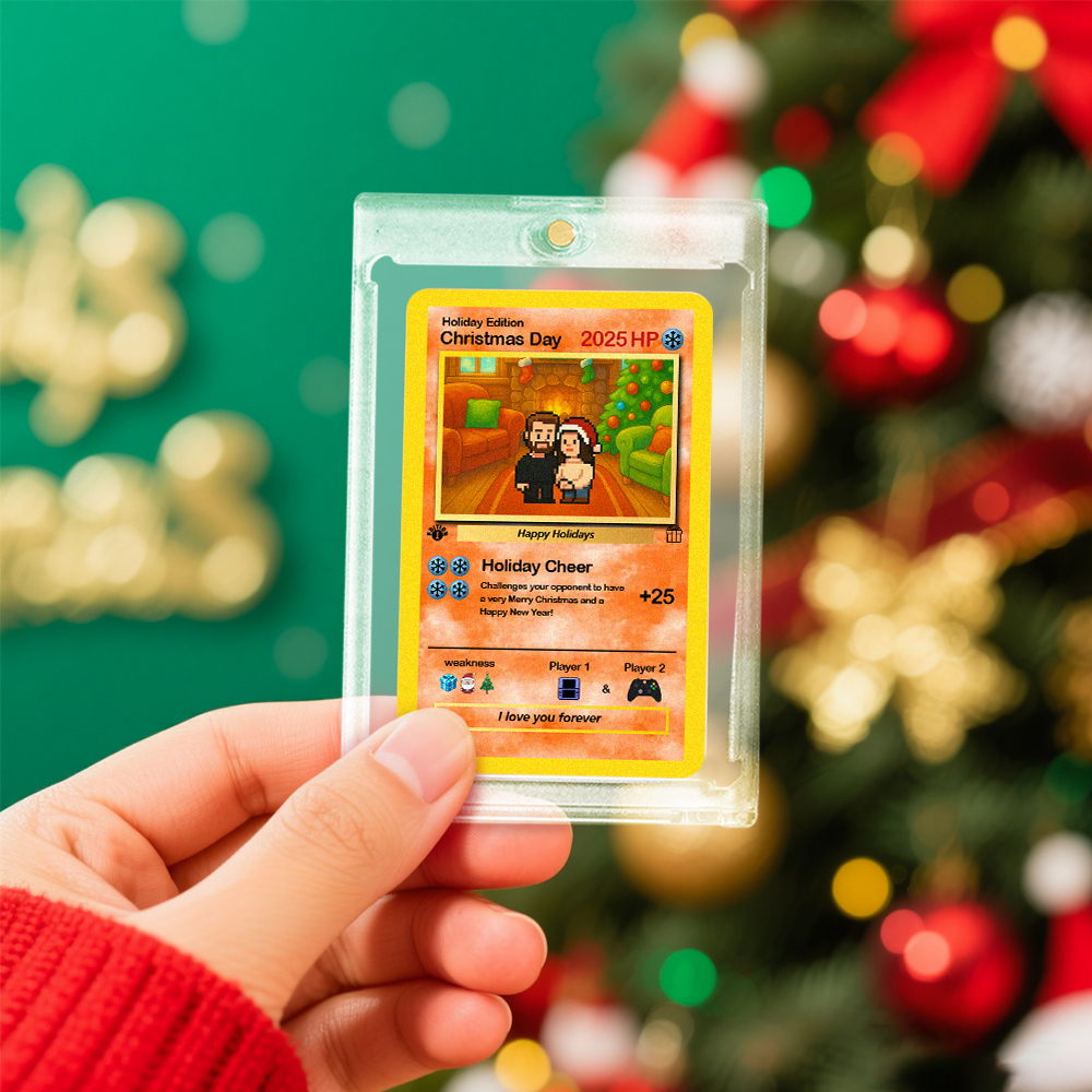 Tarjeta De Feliz Navidad Personalizada Para La Familia. Convierte Tu Foto En Una Tarjeta Coleccionable Única Estilo Pixel Man. Regalo De Navidad. - miscalcetinescaramx