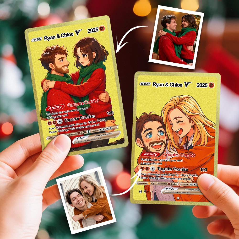 Tarjeta Navideña Dorada Personalizada, Estilo Anime, Miniatura Coleccionable Brillante, Regalo Para Él, Ella O Amigos. - miscalcetinescaramx