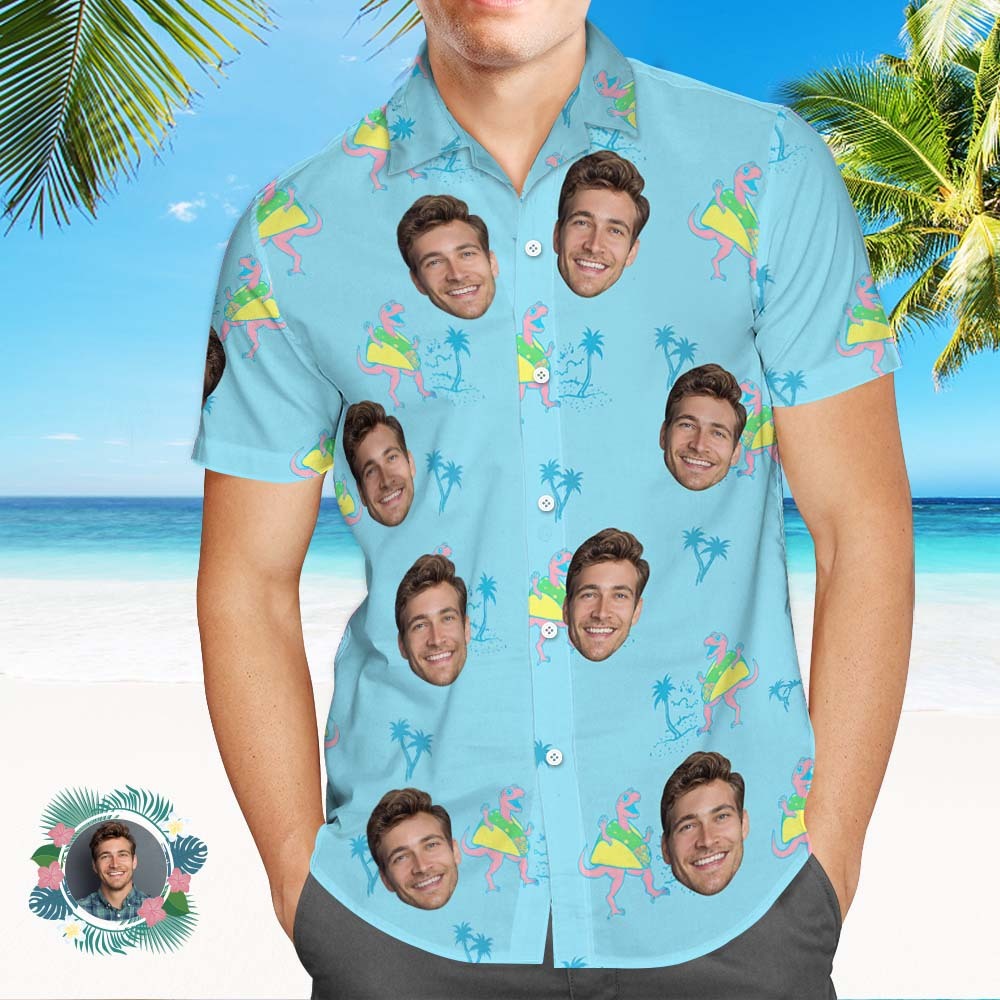 Camisas Hawaianas Personalizadas Con Un Lindo Dinosaurio Azul Tropical, Regalos Para Vacaciones En La Playa. - miscalcetinescaramx