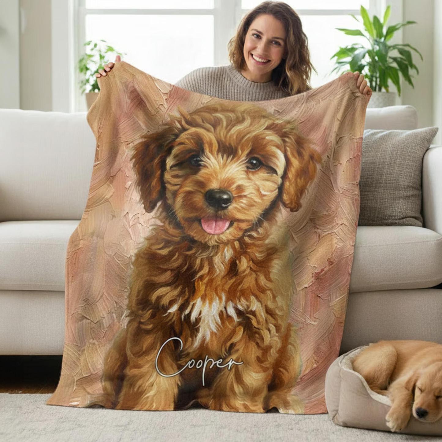 Manta Personalizada Con Retrato De Mascota, Estilo Pintura Al óleo, Para Cumpleaños, Regalo De Navidad Para Amantes De Los Perros - miscalcetinescaramx