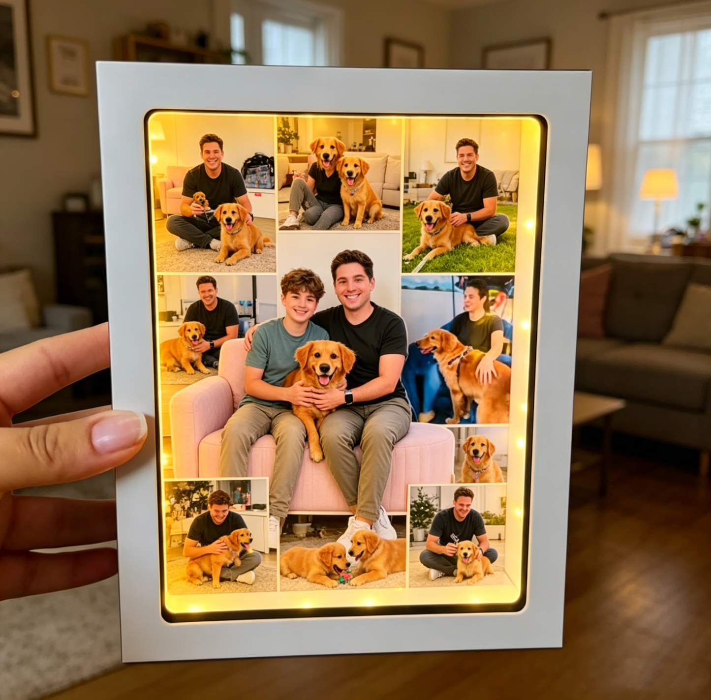 Caja de luz fotográfica personalizada, marco de fotos LED personalizado con varias imágenes, regalo único para familiares y mascotas para papá, mamá, regalo de aniversario del día del padre - miscalcetinescaramx