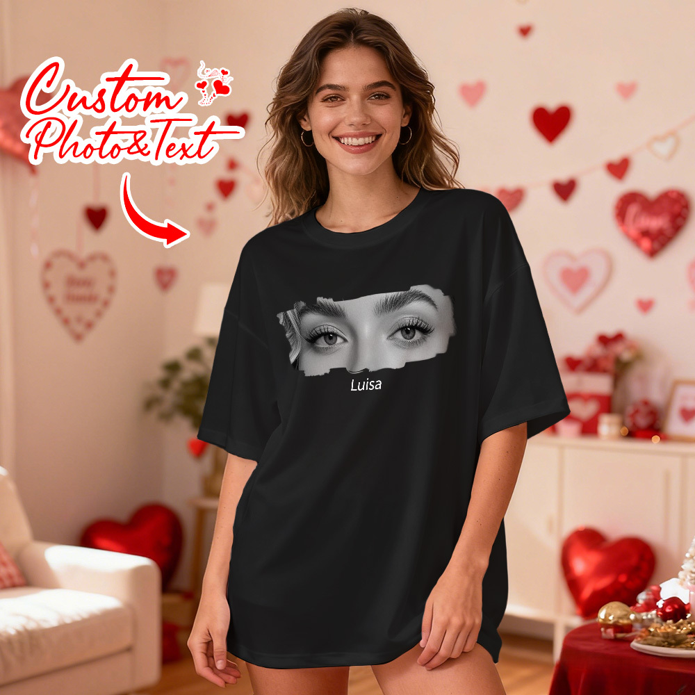 Camiseta Personalizada Con Ojos Para Novia, Camiseta Con Ojos Personalizados, Foto Y Nombre, Idea De Regalo Para San Valentín - miscalcetinescaramx
