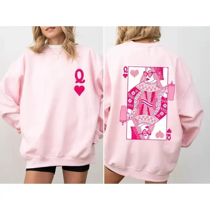 Sudadera De Cuello Redondo Con La Reina De Corazones Para San Valentín, Informal, De Manga Larga, Para Mujer - miscalcetinescaramx