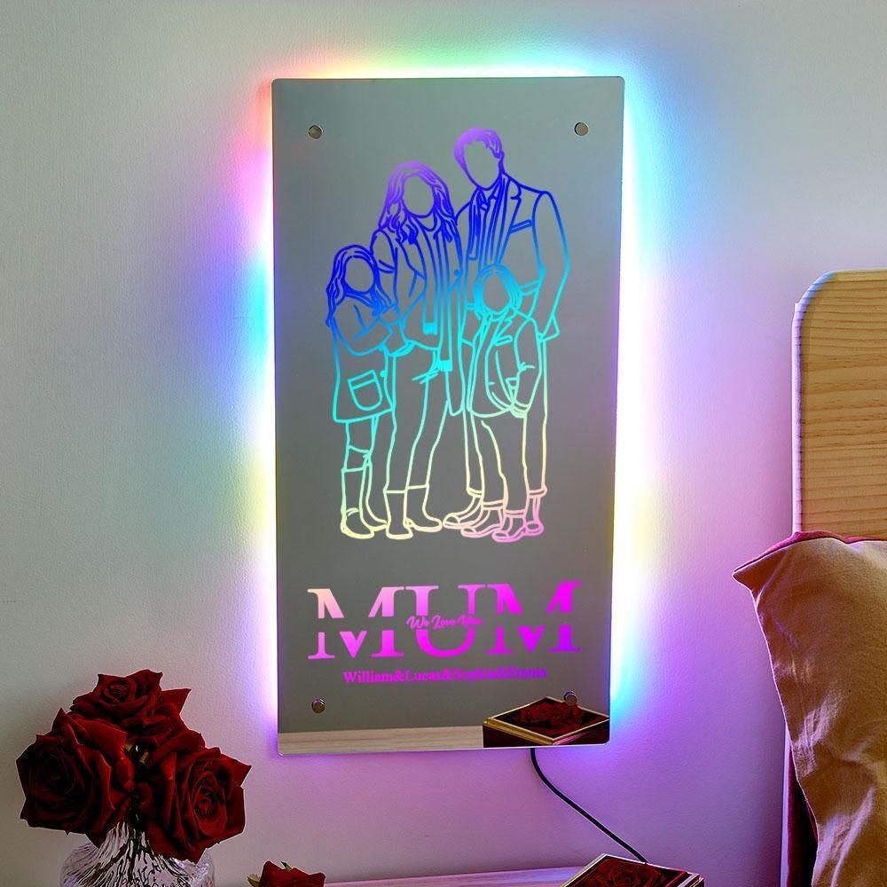 Luz de espejo de foto de silueta personalizada, regalo conmemorativo familiar personalizado para papá, regalo familiar - miscalcetinescaramx