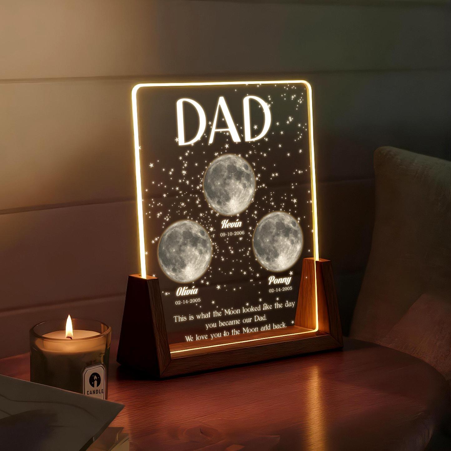 Regalo De Papá De Fase Lunar: Luz De Placa Acrílica Personalizada, Regalo De Cielo Nocturno Personalizado Para Papá, Regalo Del Día Del Padre, Recuerdo De Lámpara De Luna LED - miscalcetinescaramx