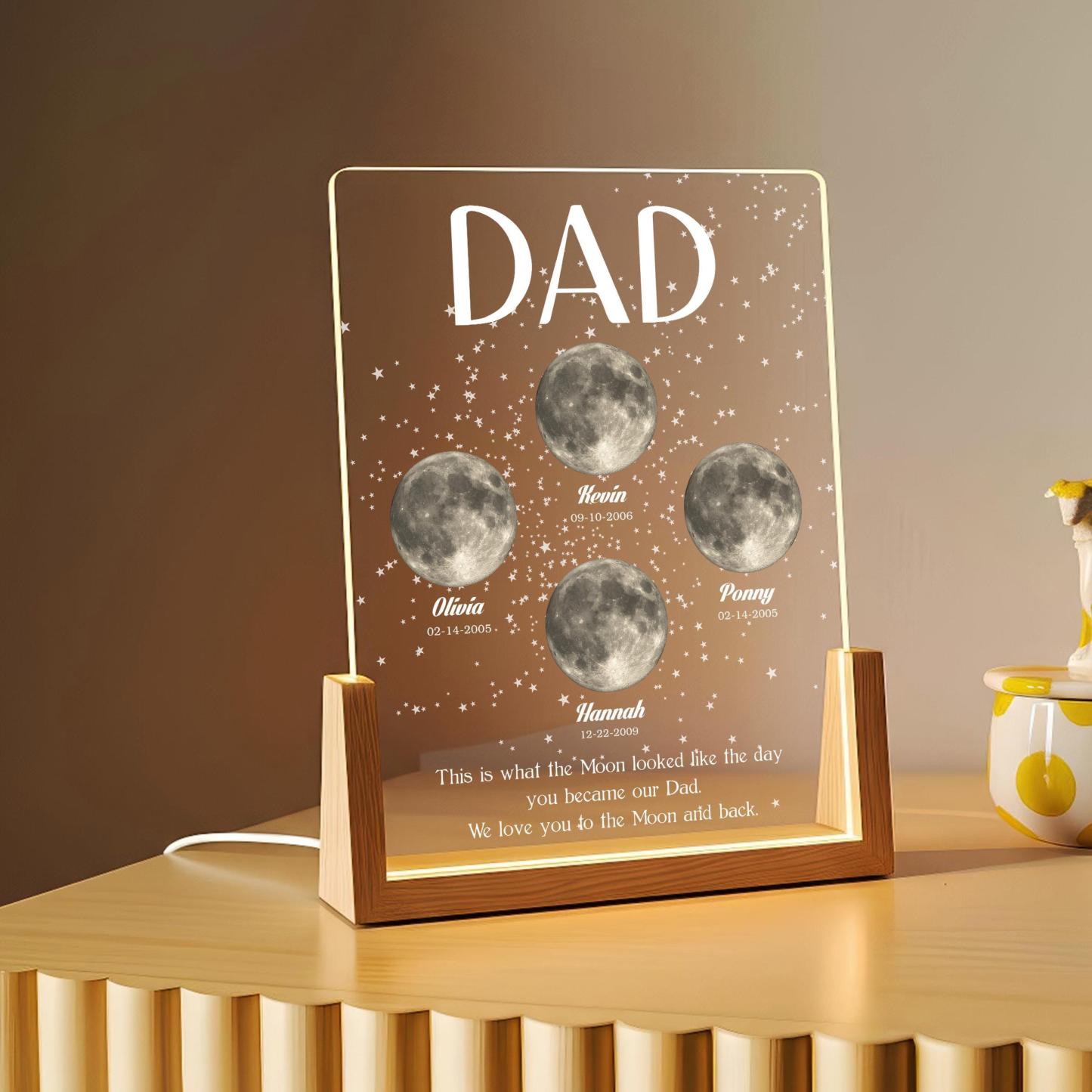 Regalo De Papá De Fase Lunar: Luz De Placa Acrílica Personalizada, Regalo De Cielo Nocturno Personalizado Para Papá, Regalo Del Día Del Padre, Recuerdo De Lámpara De Luna LED - miscalcetinescaramx