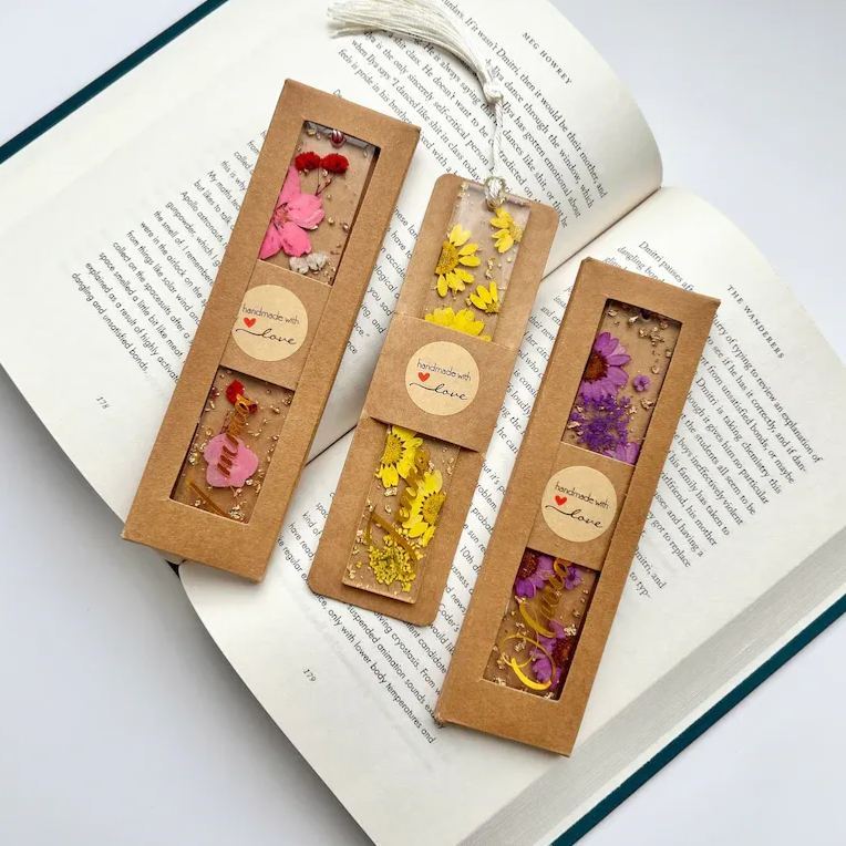 Marcapáginas Personalizado De Flores Prensadas: Marcapáginas De Resina Acrílica Con Caja De Regalo - miscalcetinescaramx