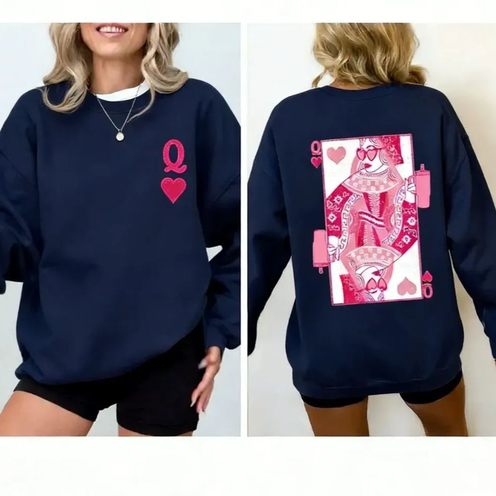 Sudadera De Cuello Redondo Con La Reina De Corazones Para San Valentín, Informal, De Manga Larga, Para Mujer - miscalcetinescaramx