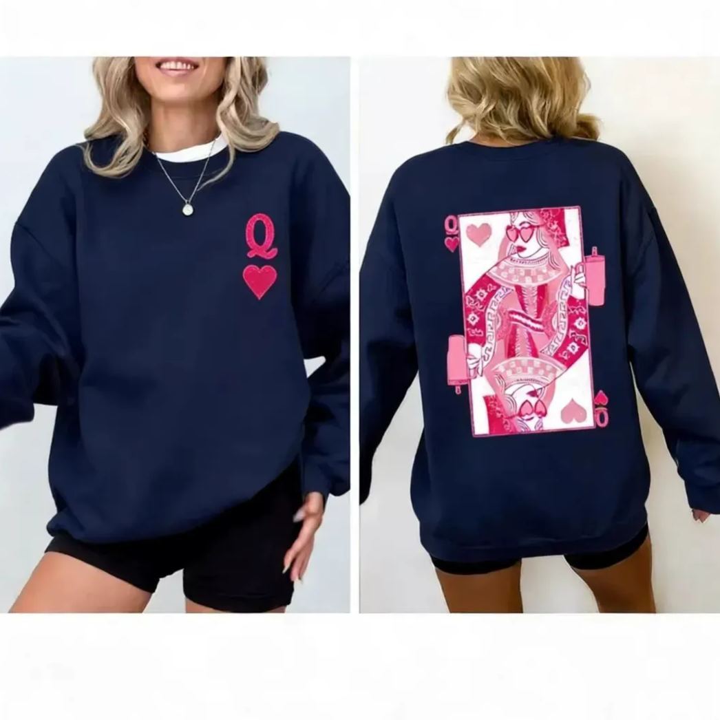 Sudadera De Cuello Redondo Con La Reina De Corazones Para San Valentín, Informal, De Manga Larga, Para Mujer - miscalcetinescaramx