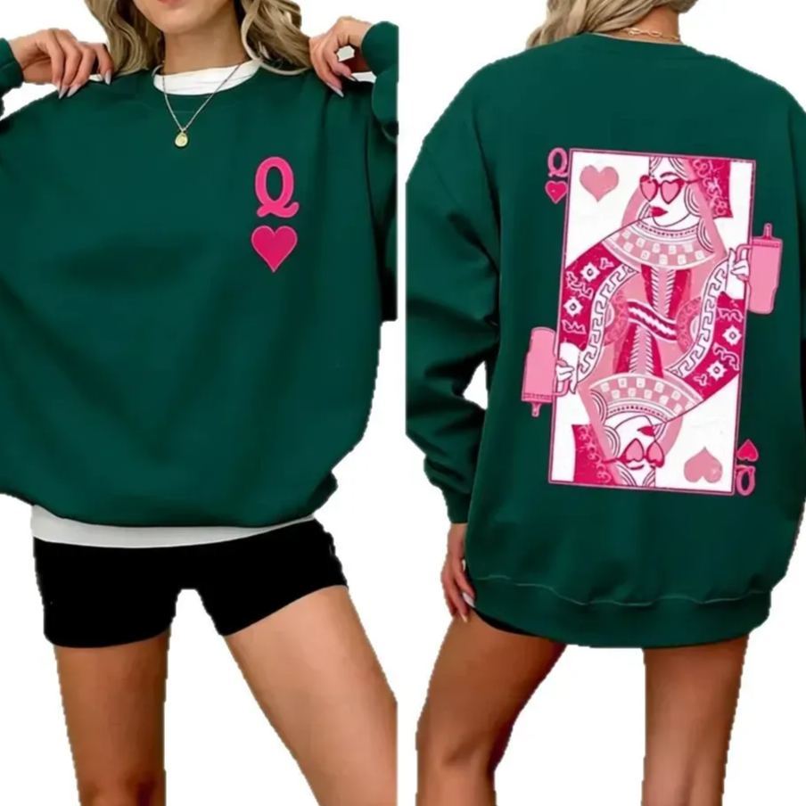 Sudadera De Cuello Redondo Con La Reina De Corazones Para San Valentín, Informal, De Manga Larga, Para Mujer - miscalcetinescaramx