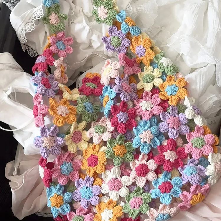 Kit Para Bolso De Hombro De Ganchillo Diy Con Flores – Bolso De Mano Floral Tejido A Mano Estilo Abuela, Conjunto De Materiales Para Manualidades Con Hilo, Regalo Bohemio Para Ella. - miscalcetinescaramx
