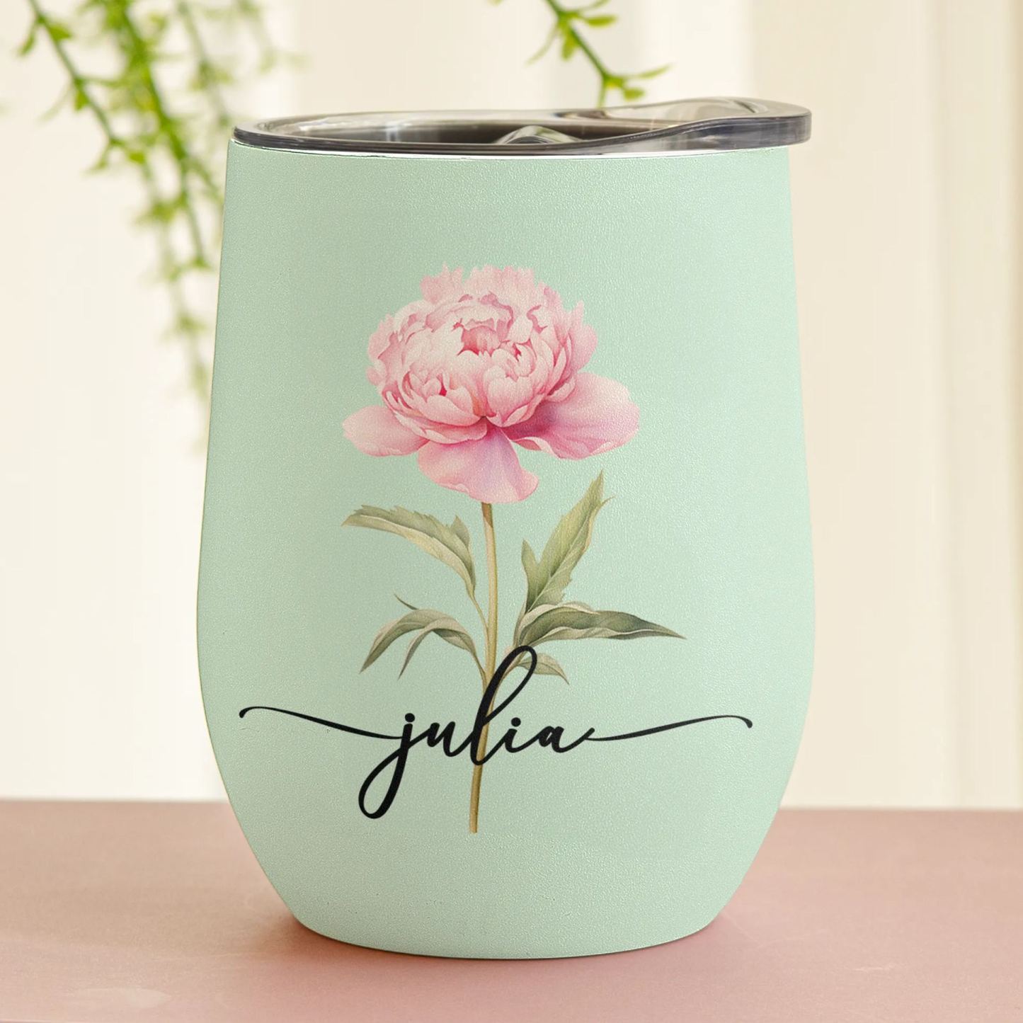 Vaso De Vino Personalizado Con La Flor De Nacimiento Para Ella - Regalo Con Nombre Personalizado - miscalcetinescaramx