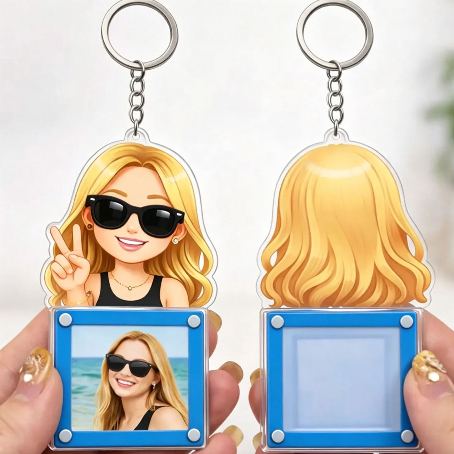 Mini Portafotos Magnético Con Marco De Llavero Acrílico Con Foto De Dibujos Animados Personalizado Con Parte Superior De Personaje Personalizado - miscalcetinescaramx