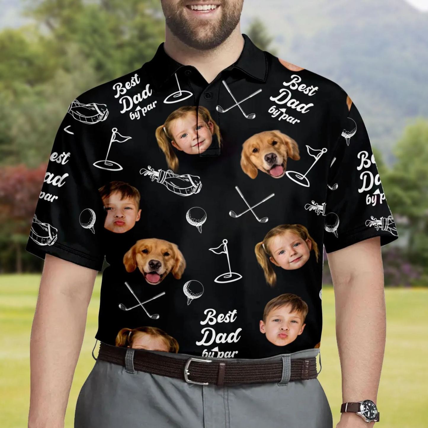 Golfista con cara personalizada de Dad By Par; Regalo de camisa de golf de manga corta para esposo, padre - miscalcetinescaramx