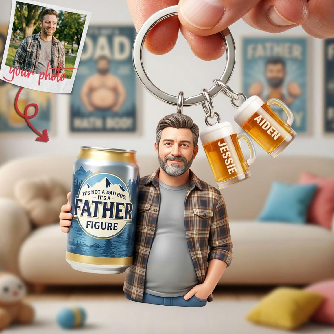 Llavero con etiqueta acrílica 2D de Dad Beer - Regalos fotográficos personalizados para papás - miscalcetinescaramx